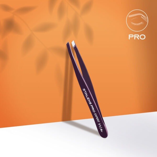 Eyebrow tweezers Staleks Pro Expert 11 Type 4v (narrow slant), violet